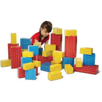 Melissa & Doug Jumbo Extra-Thick Cardboard Building Blocks - 40 Blocks in 3 Sizes - Jumbo Extra-Thick Cardboard Pretend Brick Blocks For Building