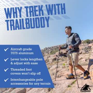 TrailBuddy Trekking Poles - Lightweight, Collapsible Hiking Poles for Snowshoe & Backpacking Gear - Pair of 2 Walking Sticks for Hiking, 7075 Aluminum with Cork Grip