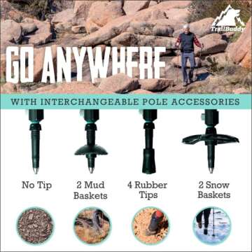 TrailBuddy Trekking Poles - Lightweight, Collapsible Hiking Poles for Snowshoe & Backpacking Gear - Pair of 2 Walking Sticks for Hiking, 7075 Aluminum with Cork Grip