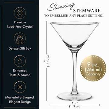 ELIXIR GLASSWARE Martini Glasses Set of 4-9 oz - Hand Blown Crystal Martini Glasses with Stem - Elegant Cocktail Glasses, Martini Glass Set of 4, Crystal Glasses, Housewarming Gifts for Women Men