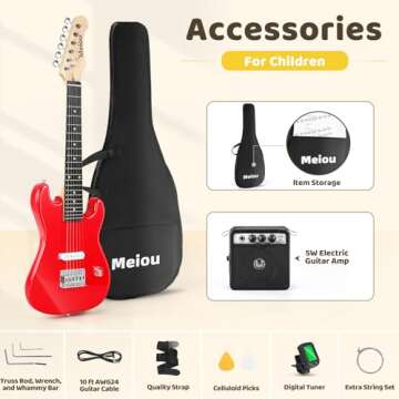 Meiou 30 Inch Kids Electric Guitar Beginner Kits ST Style Mini Electric Guitar withAmp,Bag,Tuner, Picks, Cable, Strap, Strings (Red)