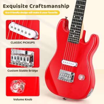 Meiou 30 Inch Kids Electric Guitar Beginner Kits ST Style Mini Electric Guitar withAmp,Bag,Tuner, Picks, Cable, Strap, Strings (Red)