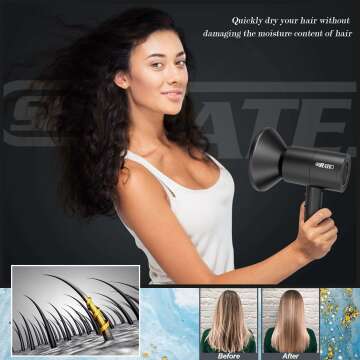 SHRATE Ionic Hair Dryer - Fast Drying, Low Noise, Damage Free