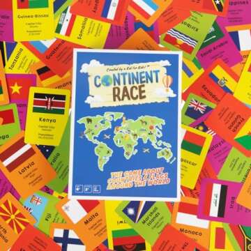 Continent Race Geography Educational Board Game for Kids, Tweens, Family, Friends, Teachers and Classrooms - Learn About Flags & Countries Around The World