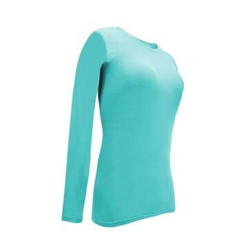 Natural Uniforms Women's Under Scrub Tee Crew Neck Long Sleeve T-Shirt (Aqua Blue, XX-Small)