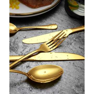 Gold Silverware Set with Steak Knives for 8