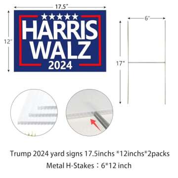 Harris Walz 2024 Yard Signs 2-Pack Double-Sided,Waterproof,UV Resistant,12x18 Inches with Metal H-Stakes,Kamala Harris Tim Walz Campaign Rally Placard Outdoor Lawn Decoration