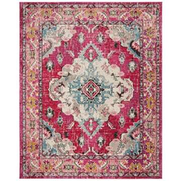 SAFAVIEH Monaco Collection Area Rug - 8' x 10', Pink & Multi, Boho Chic Medallion Distressed Design, Non-Shedding & Easy Care, Ideal for High Traffic Areas in Living Room, Bedroom (MNC243D)