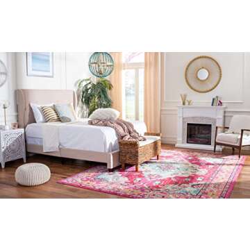 SAFAVIEH Monaco Collection Area Rug - 8' x 10', Pink & Multi, Boho Chic Medallion Distressed Design, Non-Shedding & Easy Care, Ideal for High Traffic Areas in Living Room, Bedroom (MNC243D)