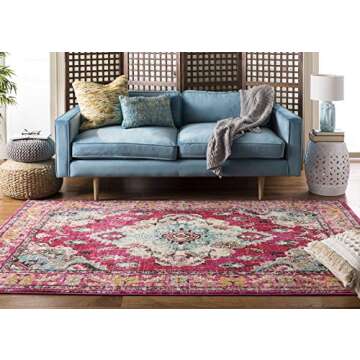 SAFAVIEH Monaco Collection Area Rug - 8' x 10', Pink & Multi, Boho Chic Medallion Distressed Design, Non-Shedding & Easy Care, Ideal for High Traffic Areas in Living Room, Bedroom (MNC243D)