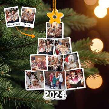 Macorner Personalized Photo Family Christmas Tree - Custom Photo Ornament - Christmas Decor Gifts for Dad, Mom, Grandma, Grandpa, Sister, Brother, Husband, Wife, Siblings, Friend Christmas 2024