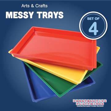 Constructive Playthings Messy Trays for Paint, Water and Sand Toys, Classroom Supplies, Toddler Toys for Creative Play, Set of 4 Trays, Ages 3 Years and Older