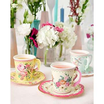 Talking Tables Vintage Tea Party Supplies | Floral Paper Plates, Napkins, Tea Cups and Saucer Sets | Great for Tea Parties, Weddings, Bridal and Baby Showers and Birthday Parties