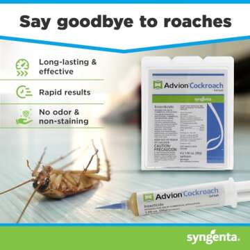 Advion Cockroach Gel Bait, 4 Tubes x 30-Grams, 1 Plunger and 2 Tips, German Roach Insect Pest Control, Indoor and Outdoor Use, Roach Killer Gel for American, German and Other Major Cockroach Species