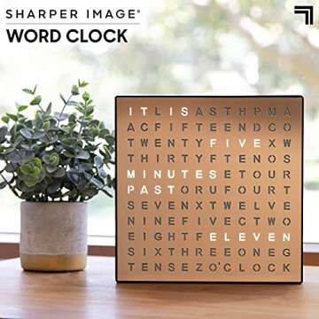 Sharper Image® LED Light-Up Word Clock, 7.75" Modern Design, Electronic Accent Wall or Desk Clock, USB Cord & Power Adapter, Unique Contemporary Home & Office Decor, Easy Setup, Housewarming Gift