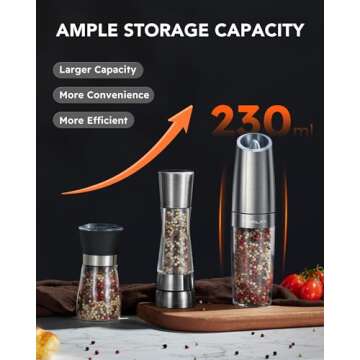 FORLIM Electric Salt and Pepper Grinder Set, Upgraded 9 Oz Large Capacity, Battery Operated Automatic Pepper Grinder Set, Easy to Fill, One Hand Operation, Stainless Steel(Silver)