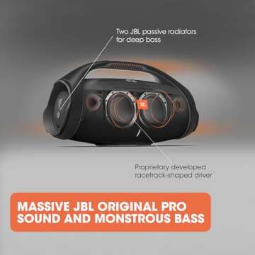 JBL Boombox 2 - Portable Bluetooth Speaker, Powerful Sound and Monstrous Bass, IPX7 Waterproof, 24 Hours of Playtime, Powerbank, JBL PartyBoost for Pairing, for Home and Outdoor(Black)