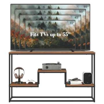 YOUDENOVA TV Stand, Large Media Stand for 55 Inch TV, Modern 3-Tier Entertainment Center with Shelves, Media Console Table for Living Room, Bedroom，Rustic Brown