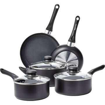 Amazon Basics 8-Piece Non-Stick Cookware Set - Durable Pots & Pans