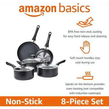 8-Piece Non-Stick Cookware Set by Amazon Basics