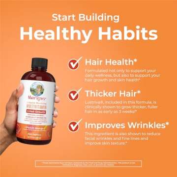 MaryRuth Organics Liquid Multivitamin Lustriva® Hair Growth for Women| Biotin 10000mcg | Vitamin D, B |Clinically Tested for Thicker Hair, Wrinkles, Fine Lines, Skin Care| Ages 18 | 15.22 Fl Oz