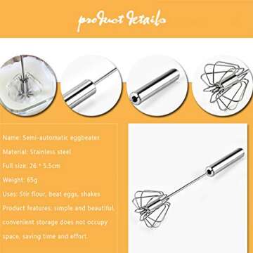 Stainless Steel Egg Whisk, Digead Hand Push Rotary Whisk Blender, whisks for cooking, Hand Push Mixer Stirrer for Blending, Whisking, Beating & Stirring (10+12in)