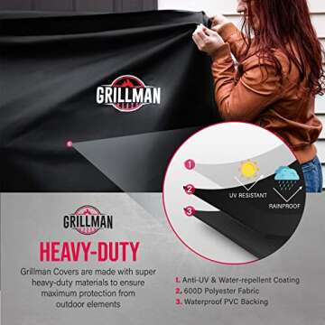 Grillman Premium Grill Cover for Outdoor Grill - Heavy-Duty Waterproof BBQ Grill Cover - Rip-Proof and Wind-Resistant - Large Barbecue Gas Grill Cover for Backyard - Black (64" L x 24" W x 48" H)