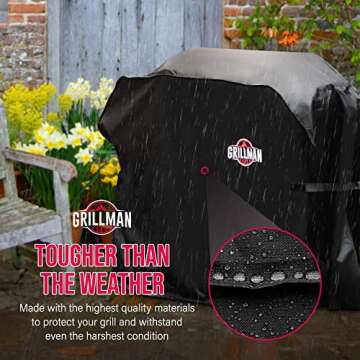 Grillman Premium Grill Cover for Outdoor Grill - Heavy-Duty Waterproof BBQ Grill Cover - Rip-Proof and Wind-Resistant - Large Barbecue Gas Grill Cover for Backyard - Black (64" L x 24" W x 48" H)