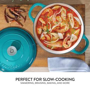 Crock Pot Artisan 6-Quart Round European Enameled Cast Iron Dutch Oven Pot With Lid -Teal Ombre