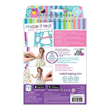 Make It Real Fashion Design Sketchbook Kit for Girls - Blooming Creativity Set with Stencils, Puffy Stickers, Design Guide - Unleash Fashion Talent, Develop Skills, for Kids Ages 6