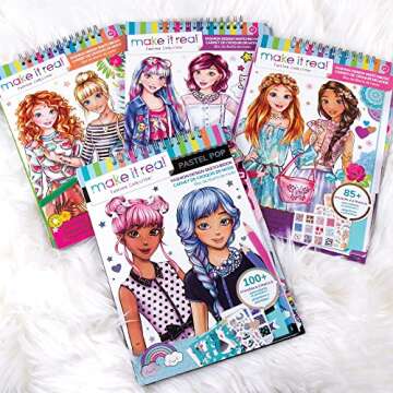 Make It Real Fashion Design Sketchbook Kit for Girls - Blooming Creativity Set with Stencils, Puffy Stickers, Design Guide - Unleash Fashion Talent, Develop Skills, for Kids Ages 6