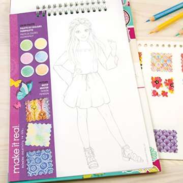 Make It Real Fashion Design Sketchbook Kit for Girls - Blooming Creativity Set with Stencils, Puffy Stickers, Design Guide - Unleash Fashion Talent, Develop Skills, for Kids Ages 6