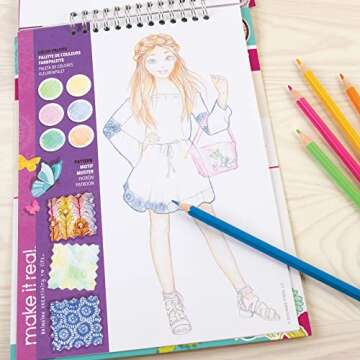 Make It Real Fashion Design Sketchbook Kit for Girls - Blooming Creativity Set with Stencils, Puffy Stickers, Design Guide - Unleash Fashion Talent, Develop Skills, for Kids Ages 6