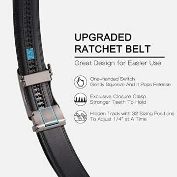 SENDEFN Men's Leather Automatic Ratchet Slide Belt - Perfect for Dress & Casual Wear