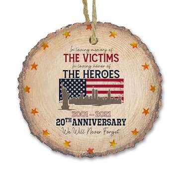 In Loving Memory Ornament - 9/11 Tribute - Statue of Liberty - 3" Natural Wood