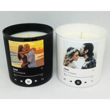 3.5oz./9oz. Custom Song Couples Candle | Personalized Photo Candle, Music Candle