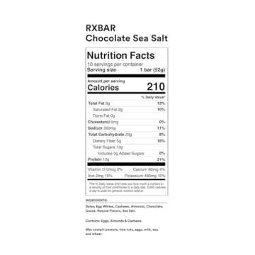 RXBAR Protein Bars, Protein Snack, Snack Bars, Chocolate Sea Salt, 18.3oz Box (10 Bars)