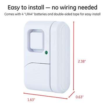 General Electric, 4 Pack, DIY Protection, Burglar Alert, Wireless, Chime, Easy Installation, Home, 45174 GE Personal Security Window and Door Alarm, White, 4