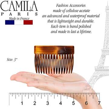 Camila Paris CP2942 French Hair Side Comb, Small Tortoise Shell, French Twist Hair Combs Decorative, Strong Hold Hair Clips for Women Bun Chignon Up-Do Styling Girls Hair Accessories, Made in France