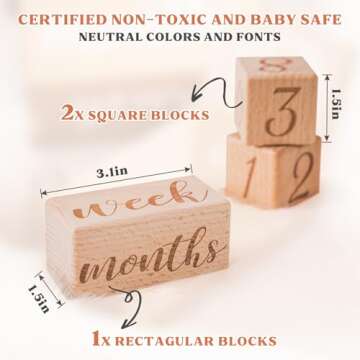 Monthly Baby Milestone Blocks Set of 3 Baby Age Blocks for Monthly Milestone Baby Age Milestone Signs Wooden Baby Photo Props Set Perfect for Baby Shower and Keepsake (Gift Set 3 PCS)