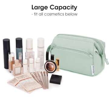 Narwey Makeup Bag Toiletry Bag Women Wide-open Make up Bag Travel Cosmetic Bag Organizer for Cosmetics Toiletries Accessories (Mint Green)