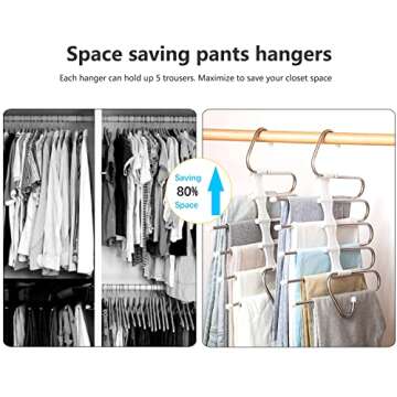 Upgrade Azeroth Pants Hangers 4 Pack Space Saving S-Type Stainless Steel Clothes Pants Hangers,Anti-Slip Design,Clothes Closet Storage Organizer for Pants Jeans Trousers Skirts Scarf