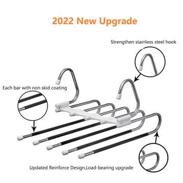 Upgrade Azeroth Pants Hangers 4 Pack Space Saving S-Type Stainless Steel Clothes Pants Hangers,Anti-Slip Design,Clothes Closet Storage Organizer for Pants Jeans Trousers Skirts Scarf