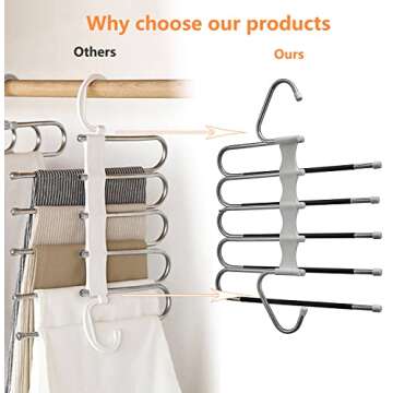 Upgrade Azeroth Pants Hangers 4 Pack Space Saving S-Type Stainless Steel Clothes Pants Hangers,Anti-Slip Design,Clothes Closet Storage Organizer for Pants Jeans Trousers Skirts Scarf