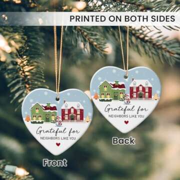 Gift Glow Neighbor Gifts Christmas Ornaments 2024 - Christmas, Birthday Gifts for Neighbors, Friends, Women, Men, The Neighbor Favor, Christmas Tree Decorations Heart-Shaped Ceramic Ornament