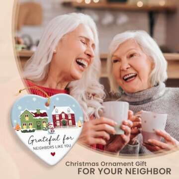 Gift Glow Neighbor Gifts Christmas Ornaments 2024 - Christmas, Birthday Gifts for Neighbors, Friends, Women, Men, The Neighbor Favor, Christmas Tree Decorations Heart-Shaped Ceramic Ornament