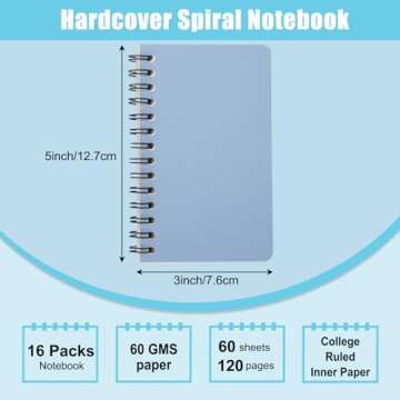 EOOUT 16 Pack Memo Pads Pocket Notebooks 3x5 Inches Small Spiral Notebook Mini Notepads Lined College Ruled Paper, 8 Assorted Retro Color Sheet for School Office