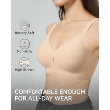 LUCKMEEY Women Push Up Wireless Bras - Seamless Support Comfortable Soft Everyday Bra Full Coverage V Neck Bralettes with Extender