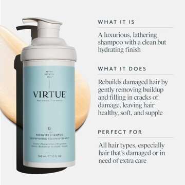 Virtue Recovery Sulfate Free Shampoo with Keratin and Baobab Seed Oil for Damaged Hair, Color Safe