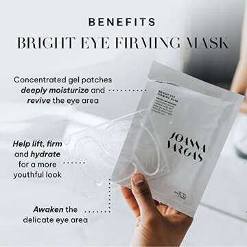 Joanna Vargas Bright Eye Firming Mask. Concentrated Under Eye Patches to Firm and Lift the Look of Skin. Specialty Gel Deeply Moisturizes with Hyaluronic Acid and Peptides. 5 Pairs (0.15 oz/pair)